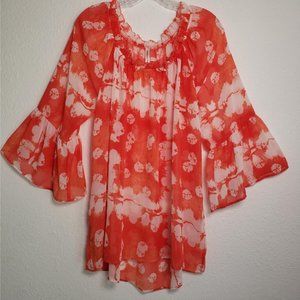 FORGOTTEN GRACE sheer Large orange/white top